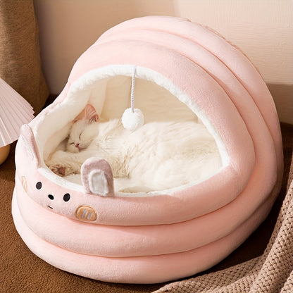 Cozy Cat House with Warm Semi-Enclosed Design and Removable Mat for Ultimate Comfort