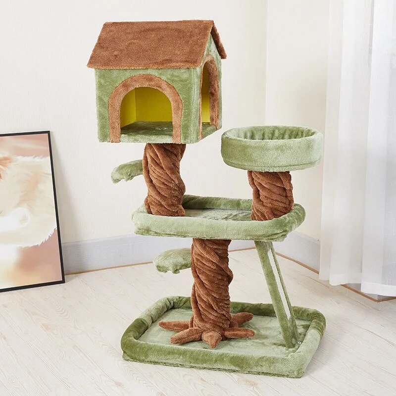 Multi-Layer Cat Tree Toy Condo with Hammock and Climbing Tower