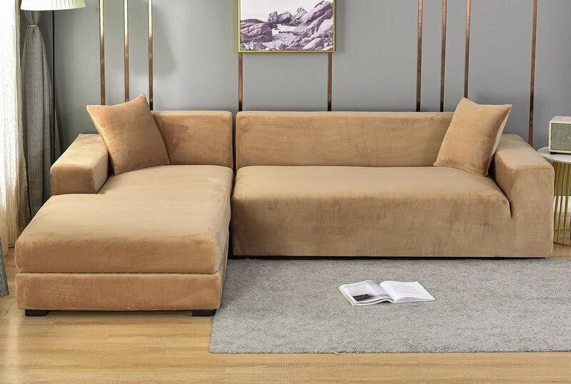 Velvet Stretch Sofa Covers in Camel Color