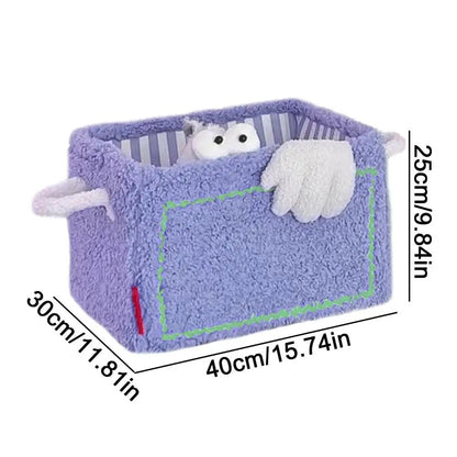 Product dimension of adorable purple storage basket.