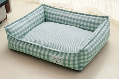 Square Lattice Pet Kennel Bed - Medium & Small Dog Calming Sofa Cushion Light Green