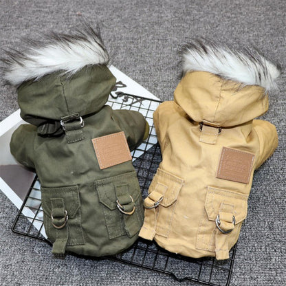 Khaki and Green warm dog jacket with a breathable fabric and secure fit