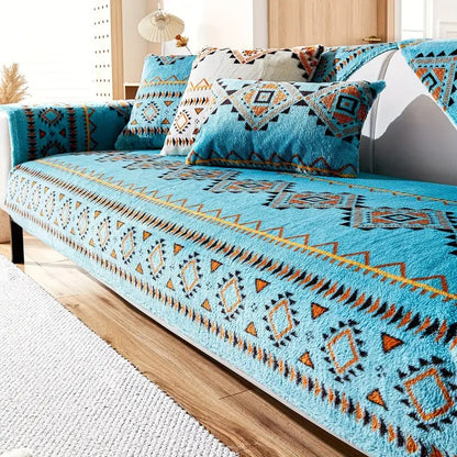 Bohemian sofa cover in green color