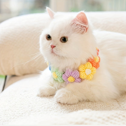 Chic 3D Flower Knit Cat Collar - Multicolor Pet Necklace