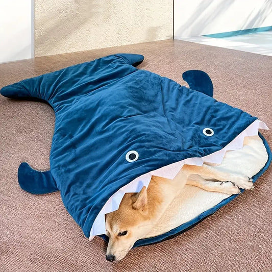 Shark-shaped dog cave bed for small and medium dogs.
