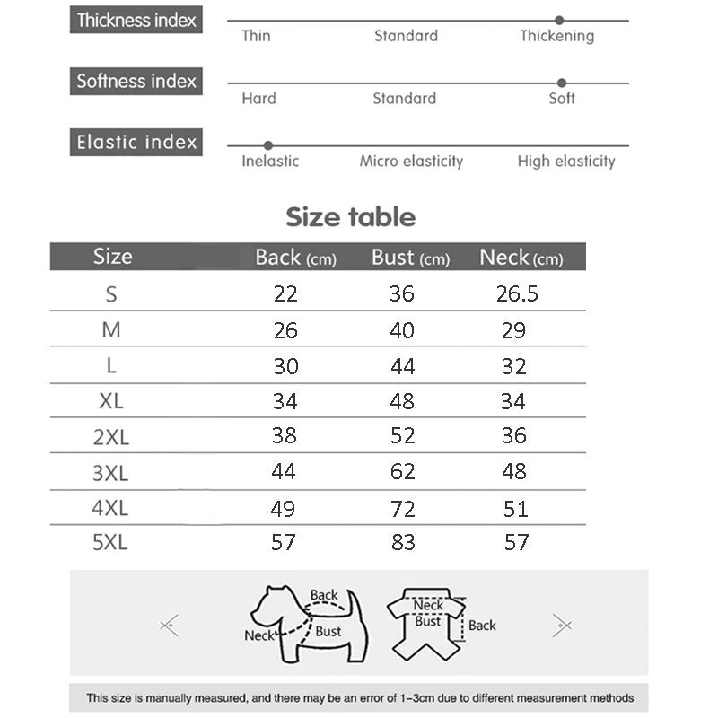 "Image showing the available sizes for the combat pattern waterproof dog coat."
