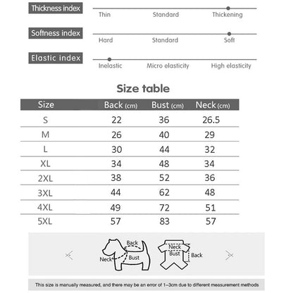 "Image showing the available sizes for the combat pattern waterproof dog coat."
