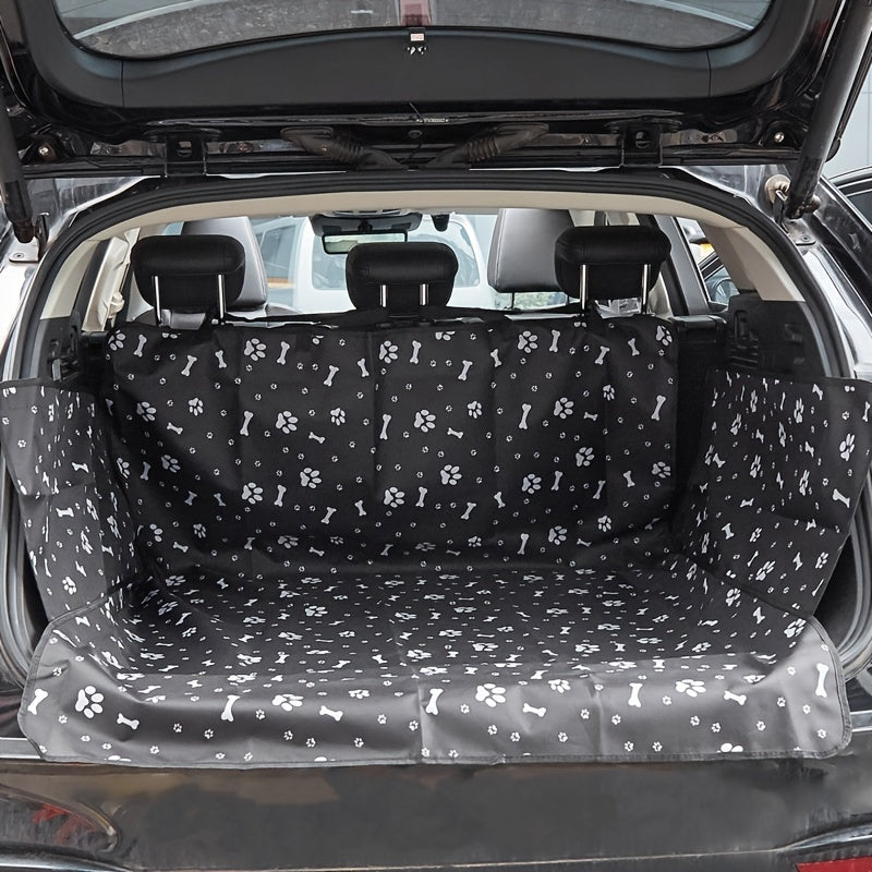 Innovative SUV pet mat with built-in storage in black bone print