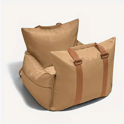 Lightweight and portable pet car seat bed in brown color
