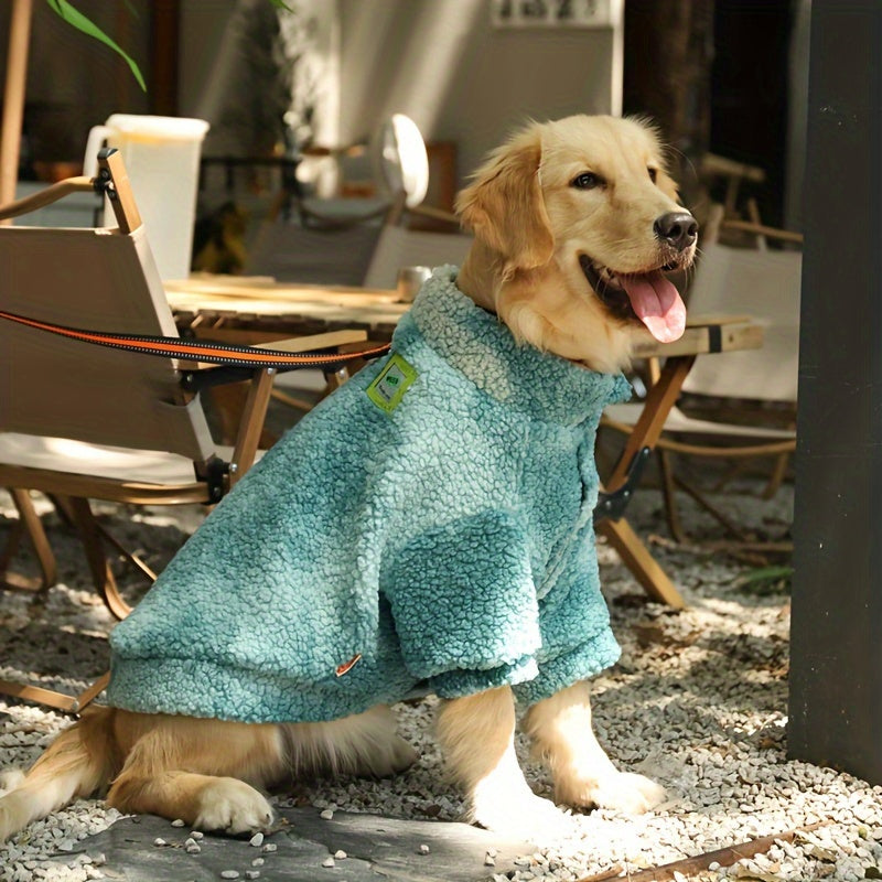 Close-up of lamb’s fleece fabric on dog coat for extra comfort