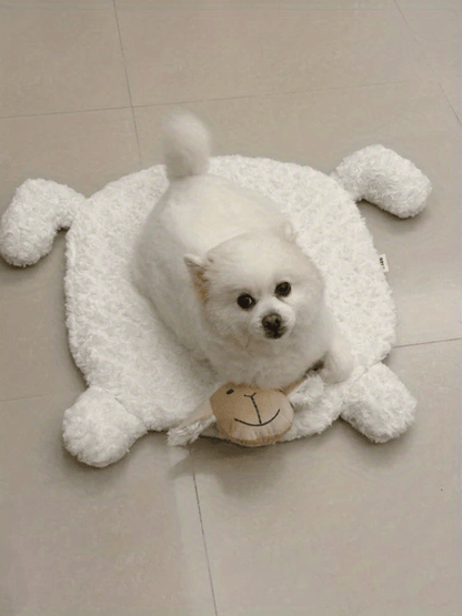 Cozy pet bed designed to resemble a sheep in white color