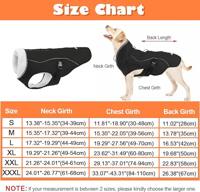 Size Chart of Winter Dog Jacket