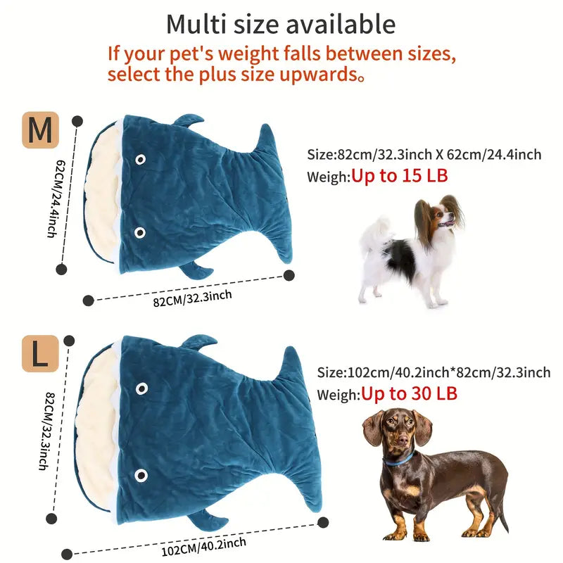 Unique shark pet bed with non-slip mat for indoor dogs.
