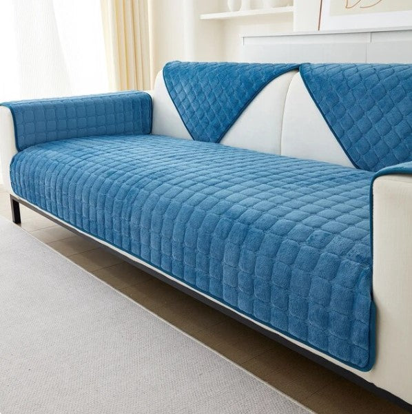 Velvet Flannel Sofa Cover in Blue Color