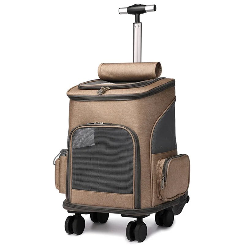 Deluxe pet carrier for small pets featuring backpack and trolley modes.