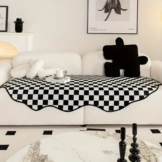 Black & White Chessboard pattern sofa cover in luxurious chenille
