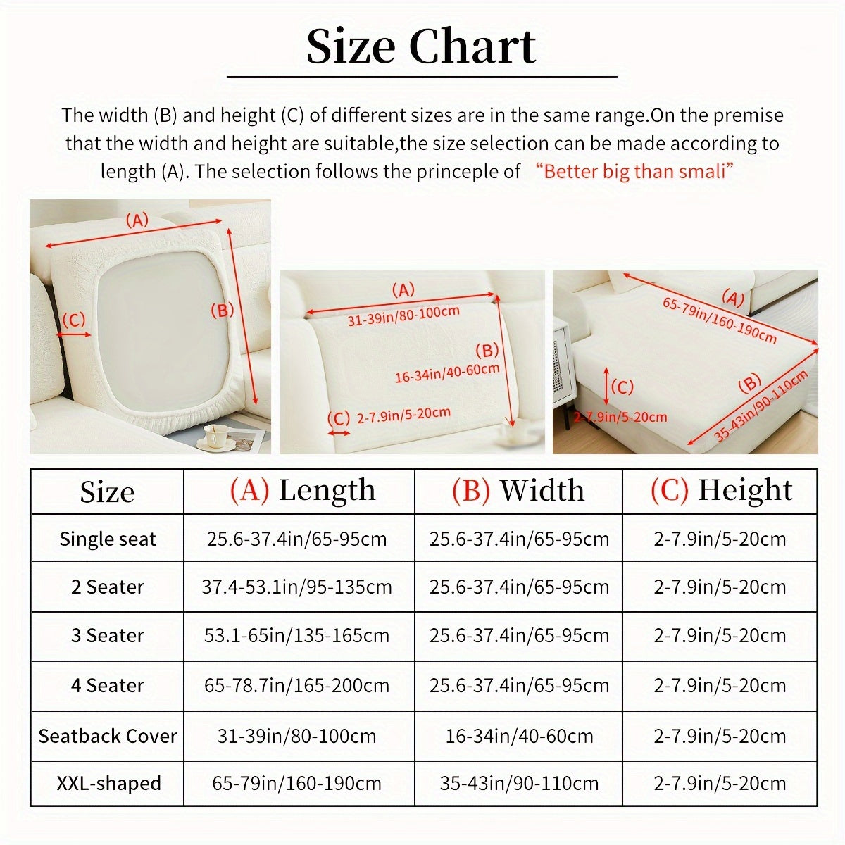 Size Chart of Premium Sofa Cover - Pet Friendly & Non-Slip Protection for Every Couch