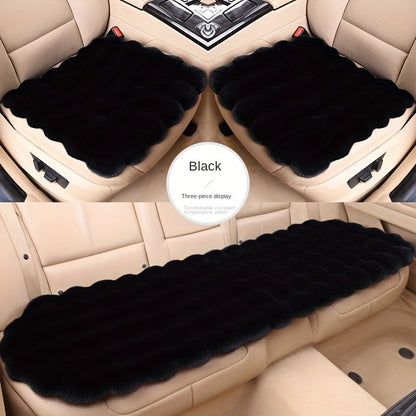 Black Winter Plush Car Seat Cushion, Faux Rabbit Fur, Universal Fit, Thick Anti-Slip Design