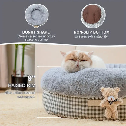 Round pet bed with all-season comfort for small dogs.
