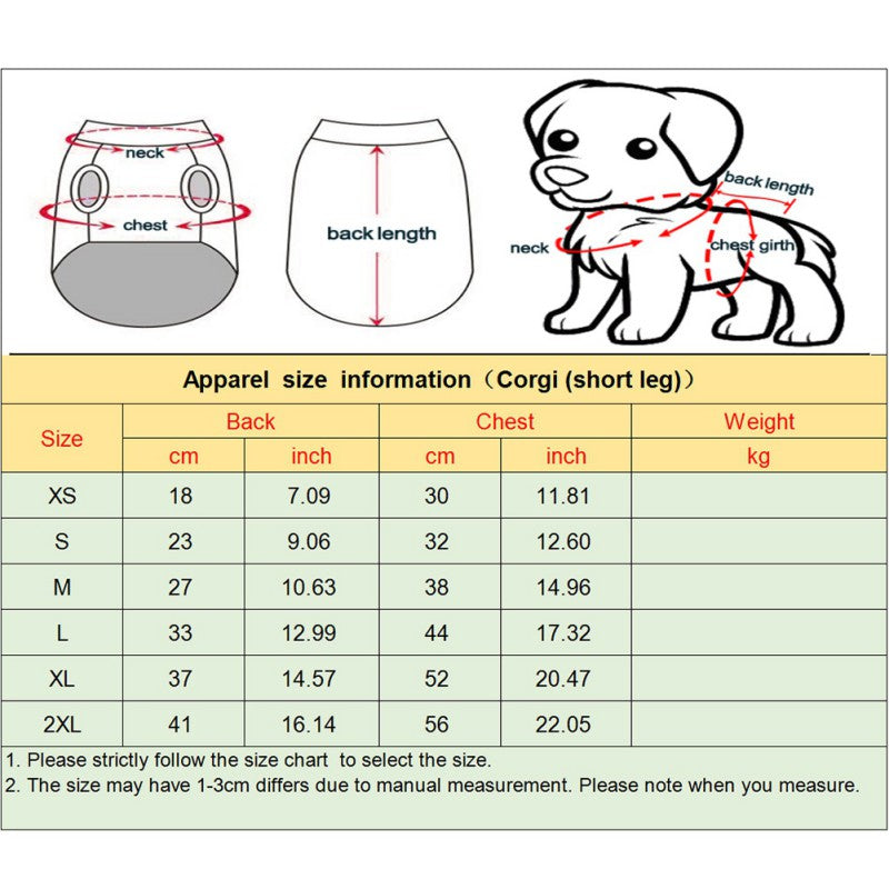 Size guide of Warm & Stylish Winter Coat Jacket for Small to Medium Dogs