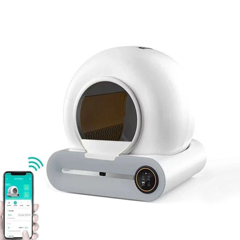 Patented design of the Litter Robot, inspired by lunar capsules, for pet safety.