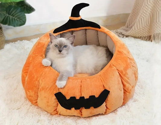 Soft and plush Halloween-themed pet bed.
