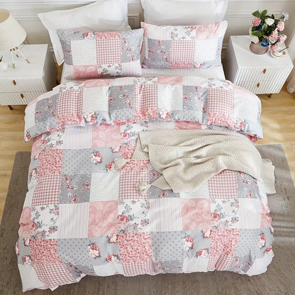 Flower Checkered Bedding Set for Bedroom Decor
