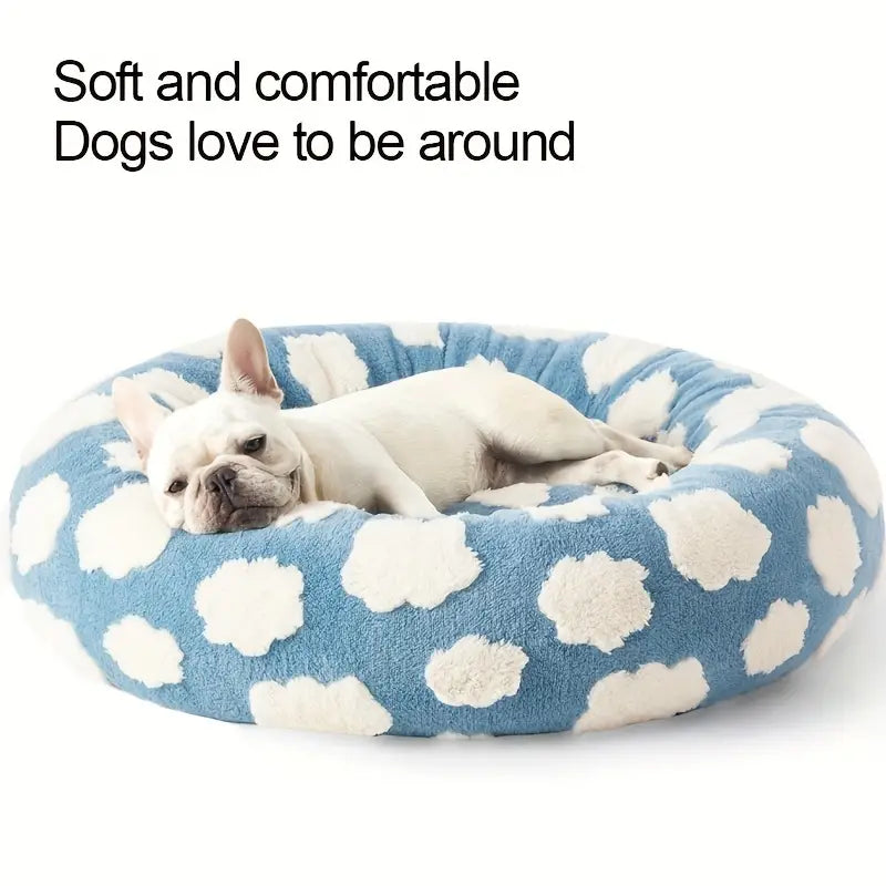 Cozy dog bed featuring a cute cloud pattern for small dogs.
