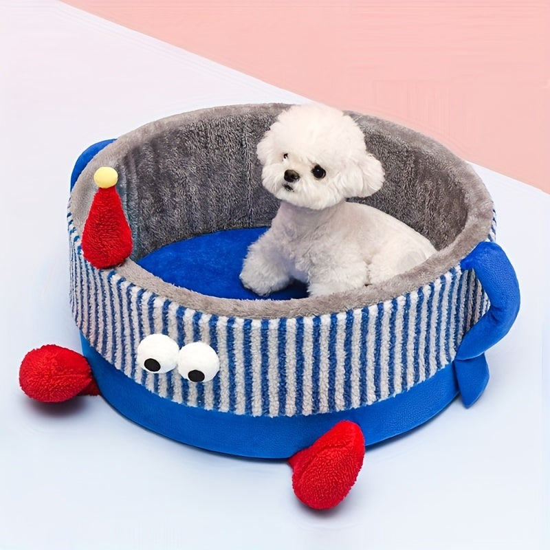 Warm Plush Dog Bed for Small Dogs in a Cozy Home Setting in Blue Color