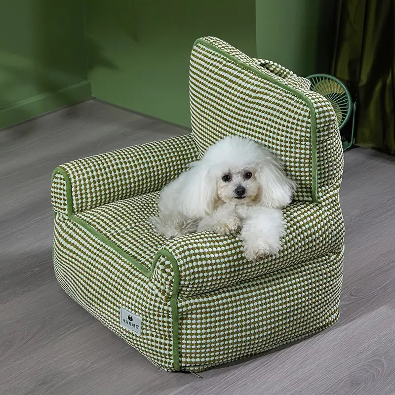 Green pet sofa bed for cats and dogs.
