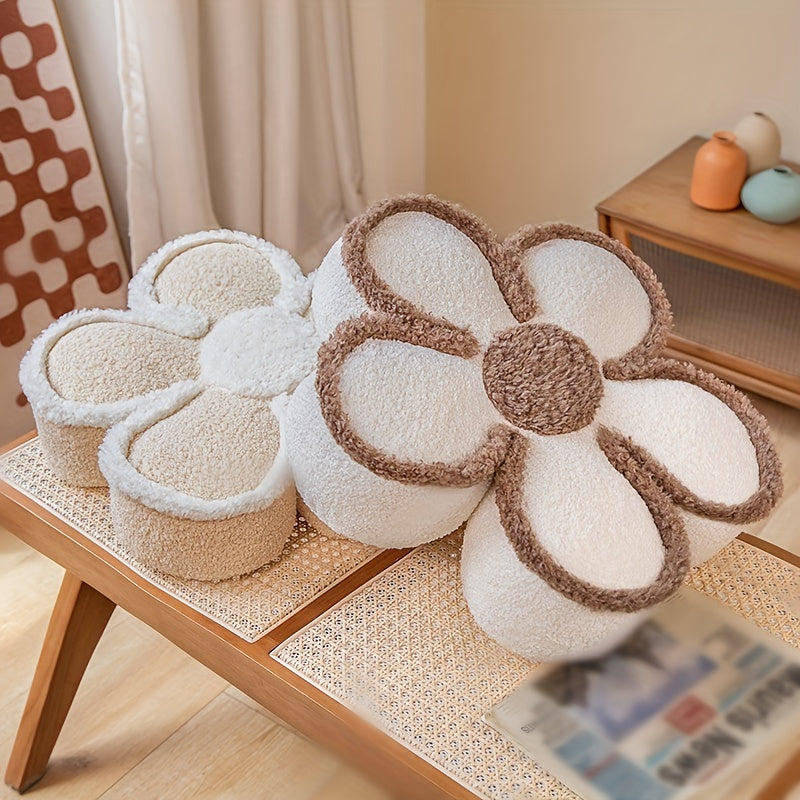 Beige and White Sunflower Plush Pillow