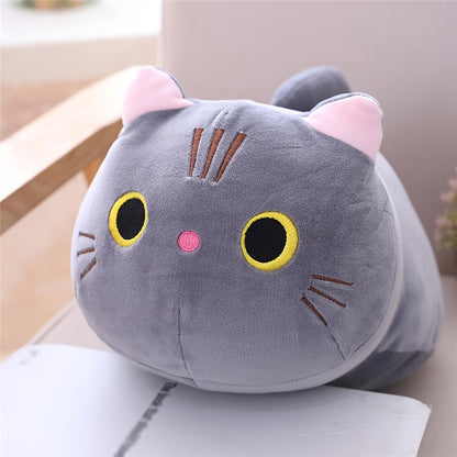 Cartoon cat pillow for kids’ room decor in grey color