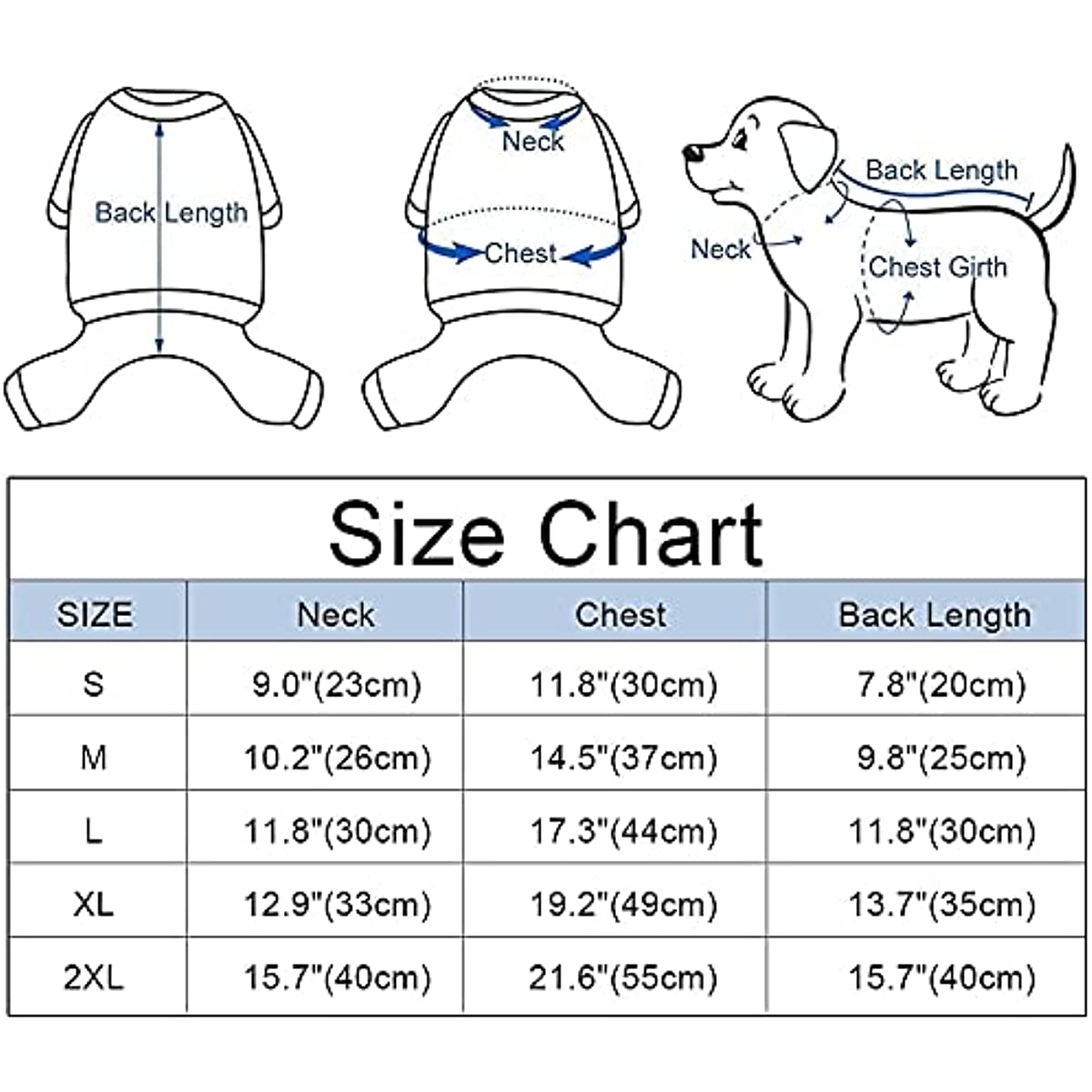 Size chart of Reflective waterproof raincoat for small breeds