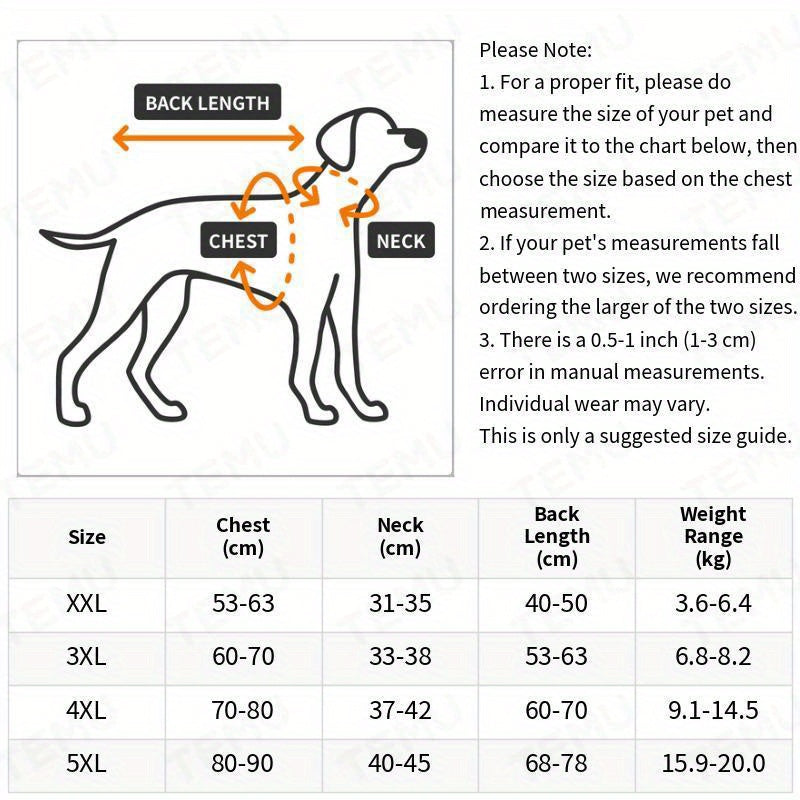 Size chart of Comfortable Dog Clothes - Dog Hoodies & Sweaters for Winter Warmth