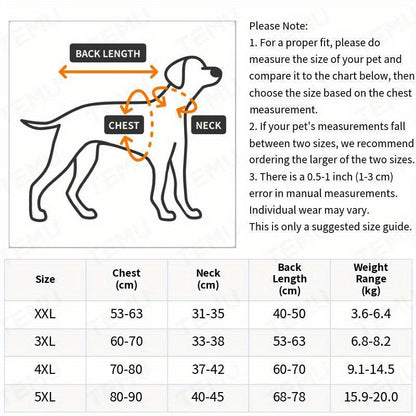 Size chart of Comfortable Dog Clothes - Dog Hoodies & Sweaters for Winter Warmth