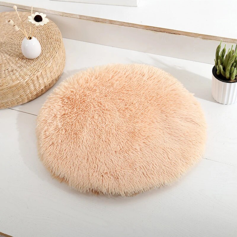 Plush Cat Beds for Cats & Small Dogs Soft Round and Colorful Pet Mats Apricot