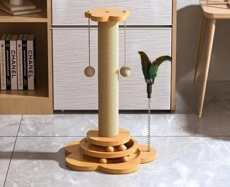 Solid Wood Cat Turntable Toy: Fun, Durable Sisal Scratching Board, Balls, and Grab Column for Cats