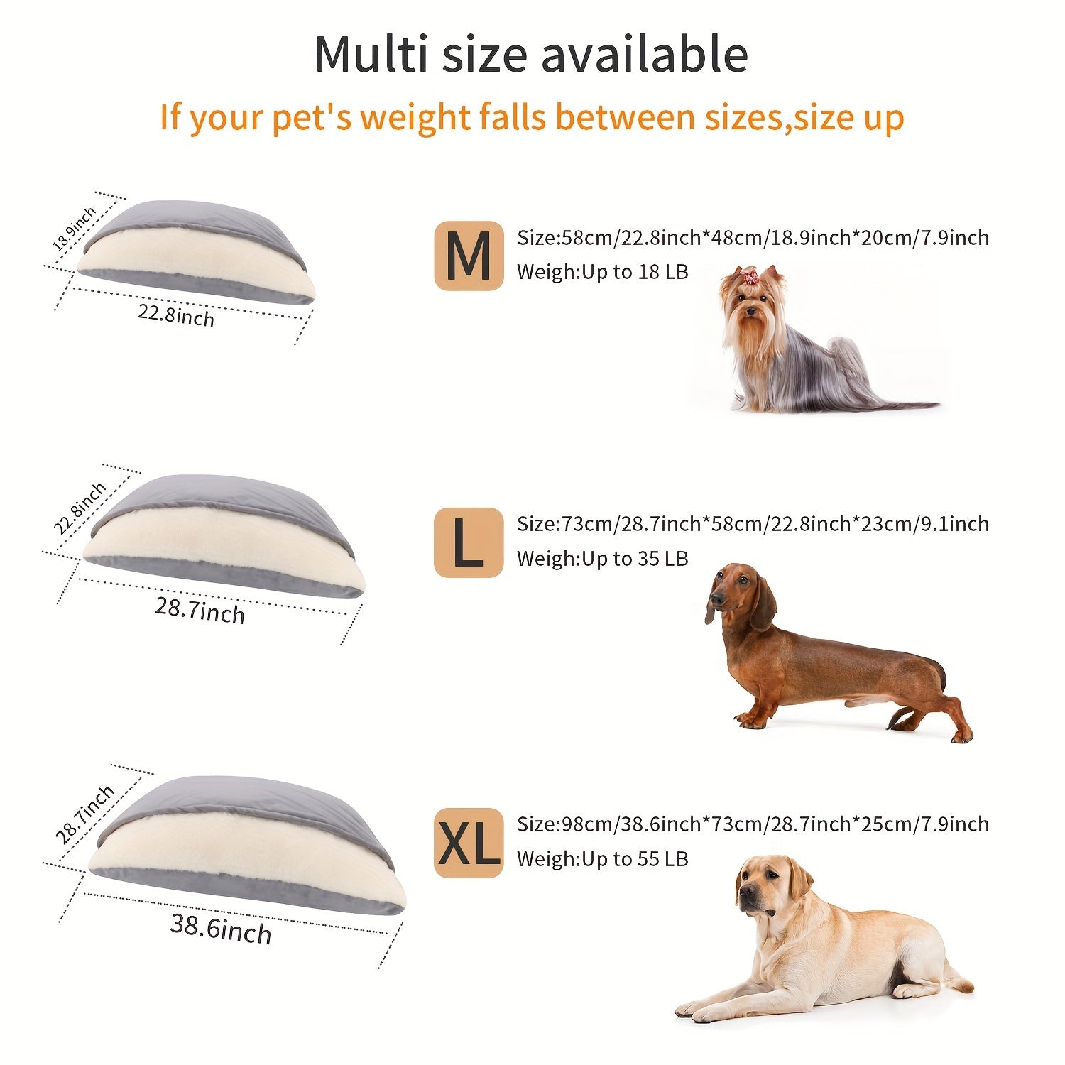 Size Guide of Sleeping Bag Pet Bed for Medium to Large Dogs