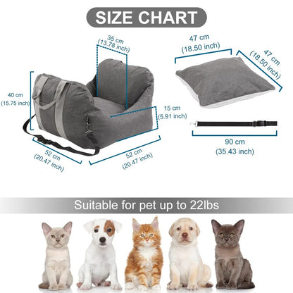 Size Chart of Car Seat Pet Travel Booster with Storage