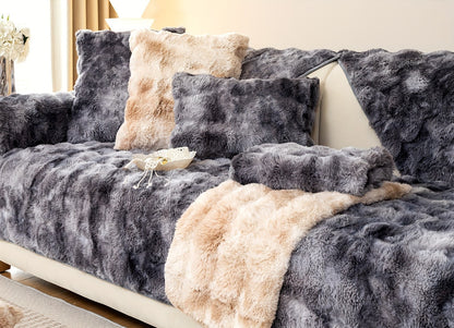 Gradient Velvet Sofa Cover in grey color