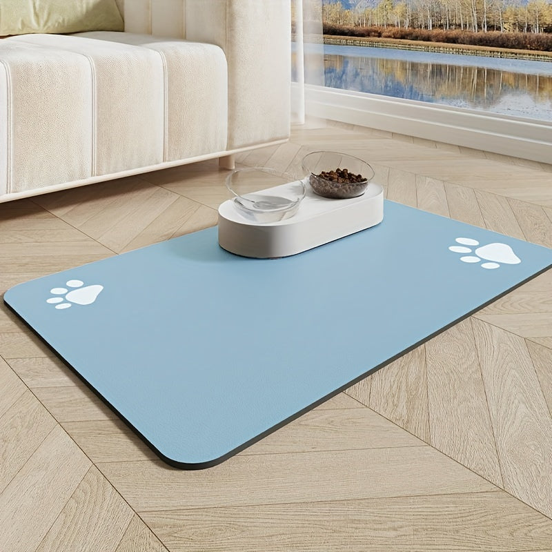 Pet feeding mat keeping floors clean in blue color