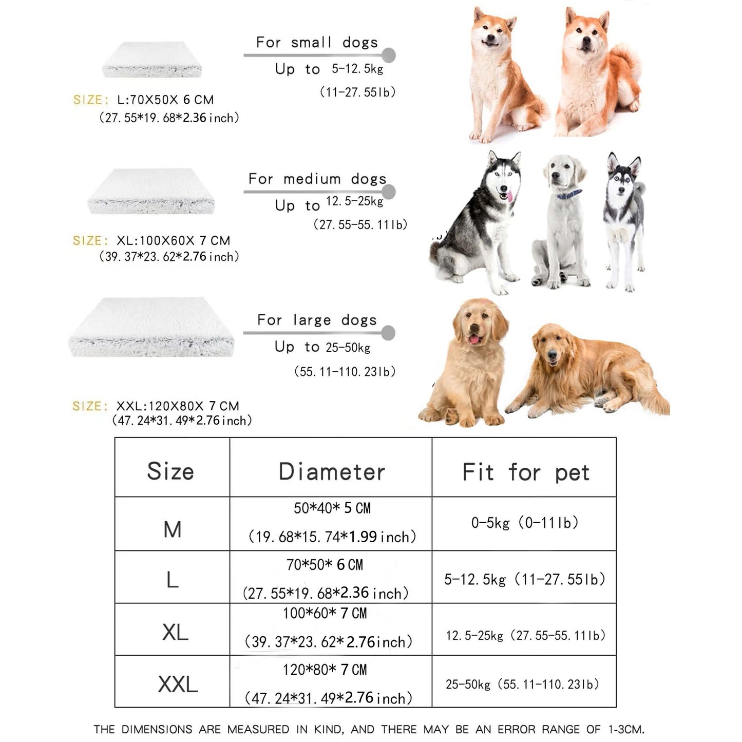 Size Chart for Orthopedic Dog Bed