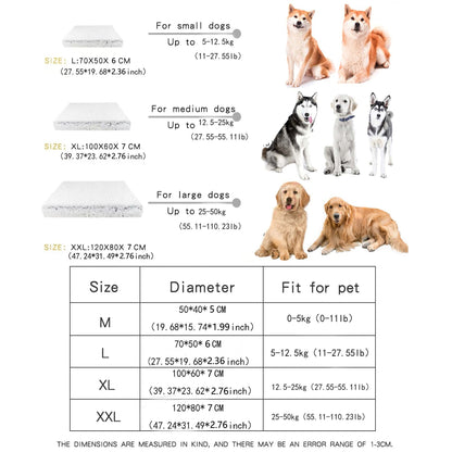 Size Chart for Orthopedic Dog Bed