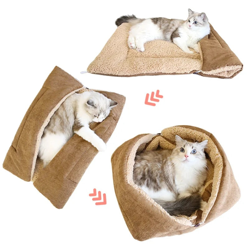 Detailed shot of the soft, plush texture of the polyester fabric cat mat.