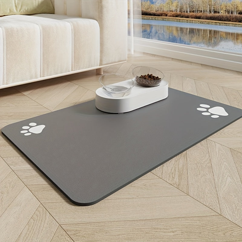 High absorbent pet feeding mat in action in grey color