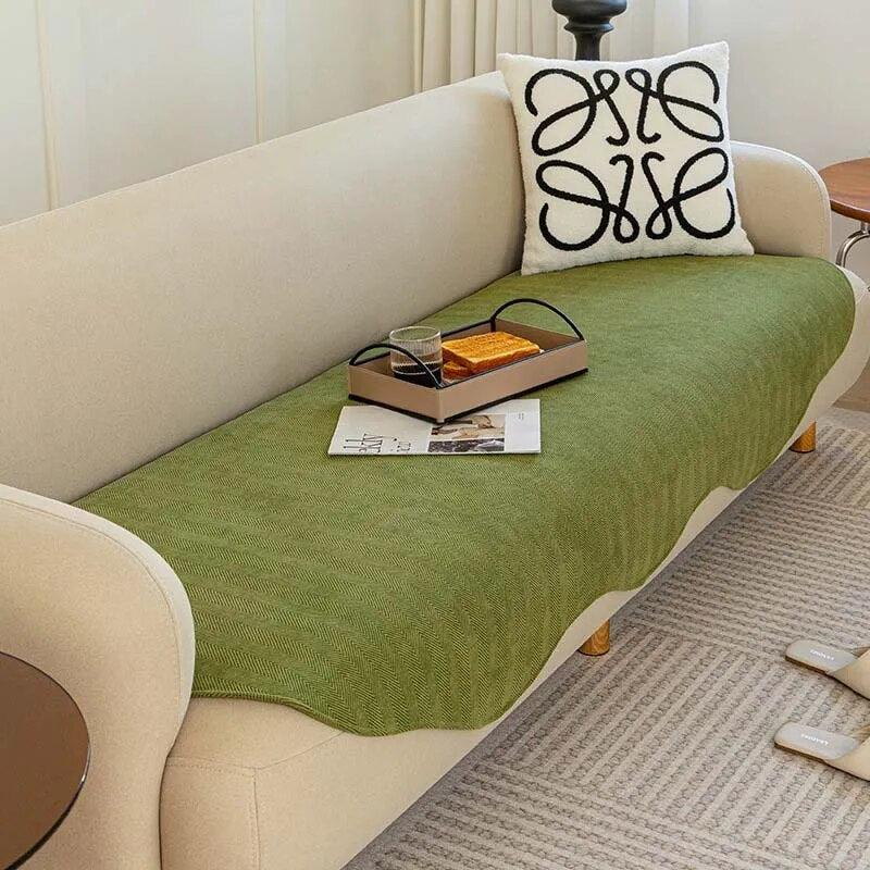 Irregular Shaped Luxury Sofa Cover in Green Color