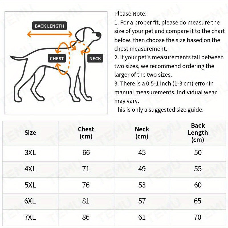 Size chart of Cozy Dog Sweater: Premium Lamb’s Fleece Dog Clothes for Winter Warmth