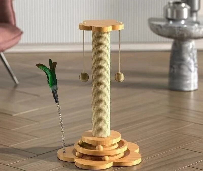 Solid Wood Cat Turntable Toy: Fun, Durable Sisal Scratching Board, Balls, and Grab Column for Cats