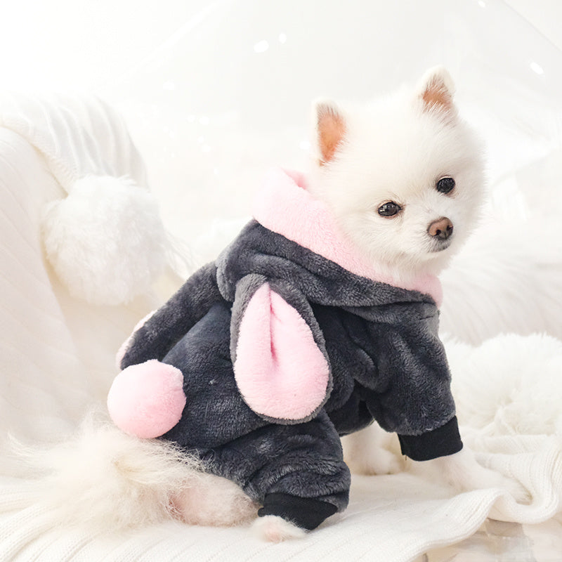 Cozy flannel dog coat with cute rabbit design for small pets