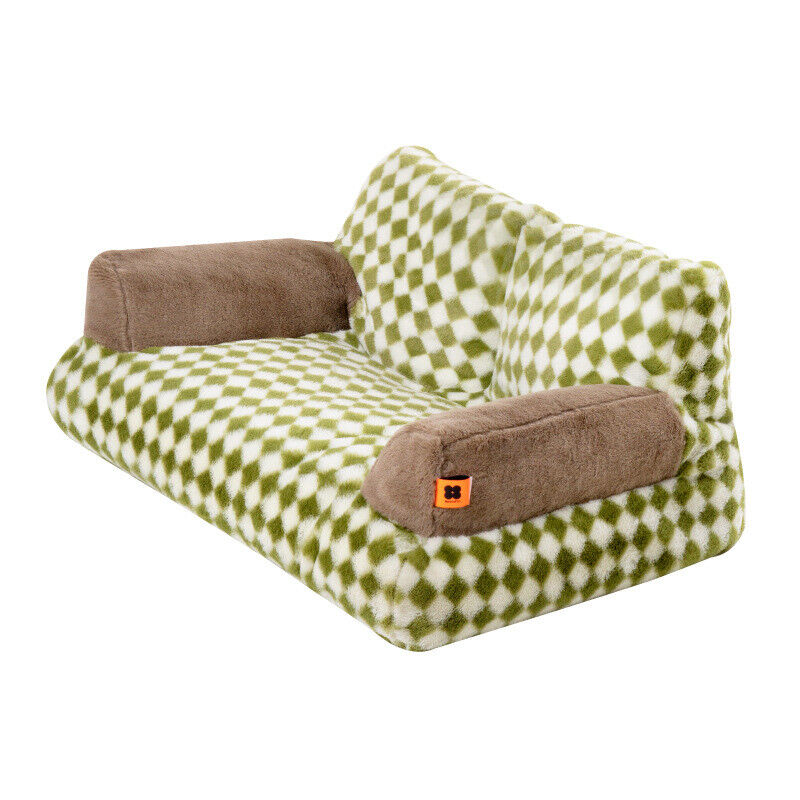 Retro Angora Green Plaid Vintage Supportive Washable Anti Slip Sofa Pet Couch